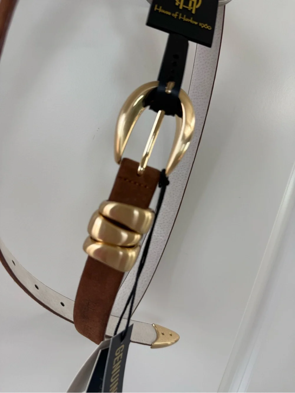 House of Harlow 1960 Brown COGNAC Suede Belt with Gold Hardware NWT